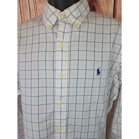 Ralph Lauren Mens Large Button-Down Long Sleeve Plaid Cotton Shirt - Picture 3 of 7